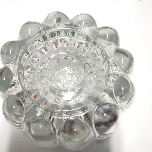 Set of 2 Heavy Clear Glass Candle Holders – Vintage Flower Frog Style - Picture 4 of 4